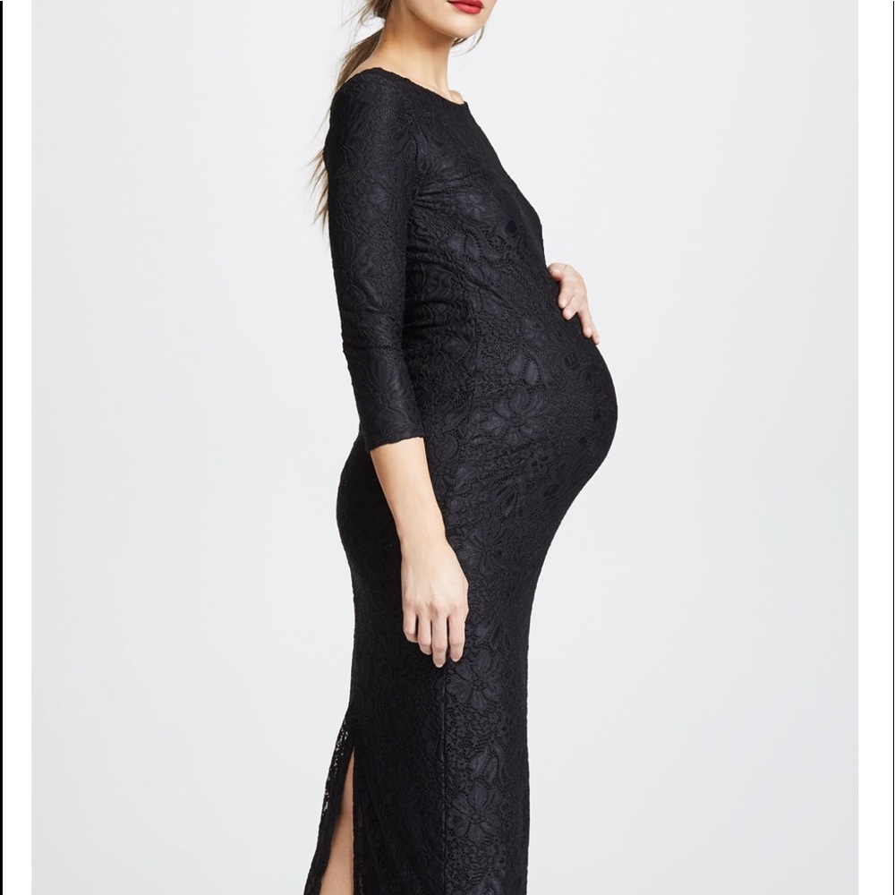 Long Sleeve Black Lace Maternity Dress